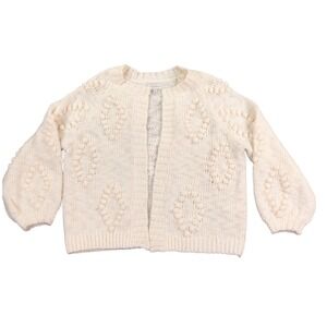 Lucky Brand Cardigan Women Small Chunky Knit Bobble Sleeve Open Front Wool Blend